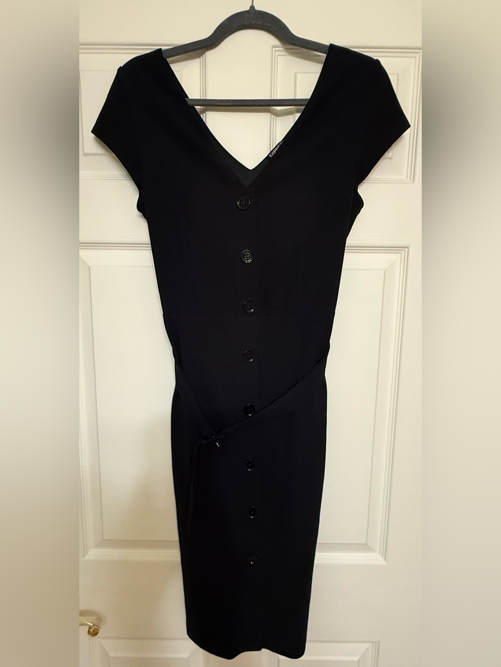 Express Black V-Neck Button-Front Midi Dress with Belt